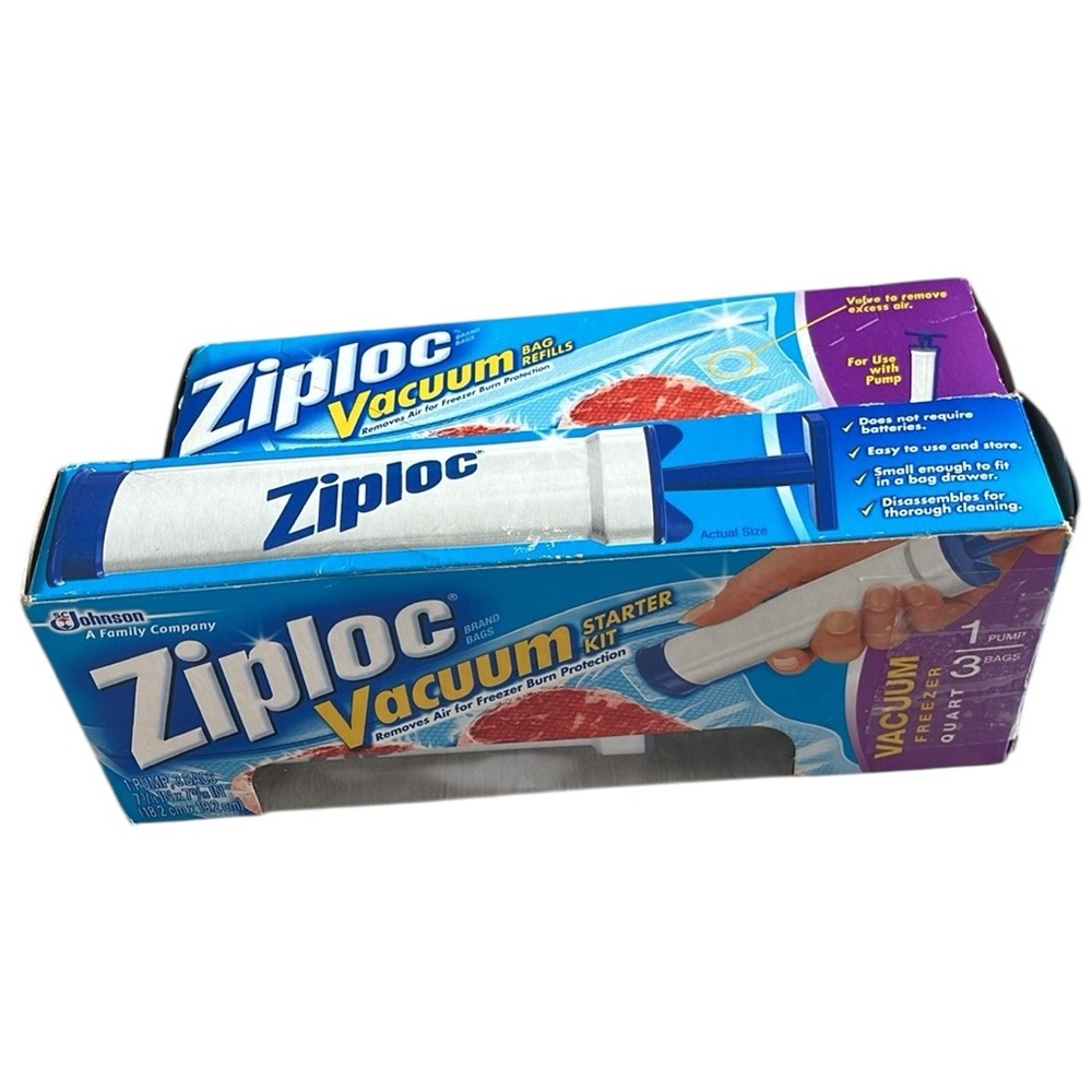 Ziploc Vacuum Pump Starter Kit Set Freezer‎ Quarter Storage Bags Refill